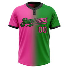 Загрузить изображение в средство просмотра галереи, Custom Grass Green Pink-Black Gradient Fashion Two-Button Unisex Softball Jersey

