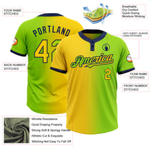 Charger l&#39;image dans la galerie, Custom Neon Green Yellow-Navy Gradient Fashion Two-Button Unisex Softball Jersey
