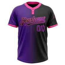 Charger l&#39;image dans la galerie, Custom Black Purple-Pink Gradient Fashion Two-Button Unisex Softball Jersey
