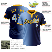 Laden Sie das Bild in den Galerie-Viewer, Custom Navy Light Blue-Gold Gradient Fashion Two-Button Unisex Softball Jersey
