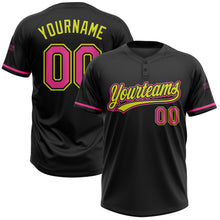 Charger l&#39;image dans la galerie, Custom Black Pink-Neon Yellow Two-Button Unisex Softball Jersey
