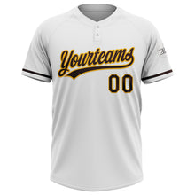Laden Sie das Bild in den Galerie-Viewer, Custom White Brown-Gold Two-Button Unisex Softball Jersey
