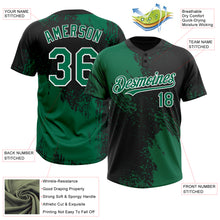 Load image into Gallery viewer, Custom Kelly Green Black-White 3D Pattern Abstract Brush Stroke Two-Button Unisex Softball Jersey
