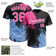 Загрузить изображение в средство просмотра галереи, Custom Black Pink-Light Blue 3D Pattern Abstract Brush Stroke Two-Button Unisex Softball Jersey
