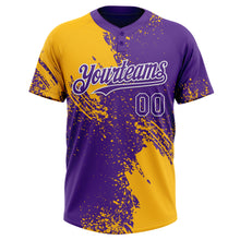 Load image into Gallery viewer, Custom Gold Purple-White 3D Pattern Abstract Brush Stroke Two-Button Unisex Softball Jersey
