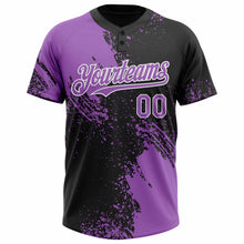 Charger l&#39;image dans la galerie, Custom Medium Purple Black-White 3D Pattern Abstract Brush Stroke Two-Button Unisex Softball Jersey
