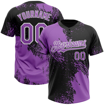 Custom Medium Purple Black-White 3D Pattern Abstract Brush Stroke Two-Button Unisex Softball Jersey