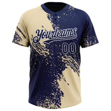 Charger l&#39;image dans la galerie, Custom Cream Navy-White 3D Pattern Abstract Brush Stroke Two-Button Unisex Softball Jersey

