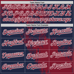 Custom Crimson Navy-White 3D Pattern Abstract Brush Stroke Two-Button Unisex Softball Jersey