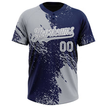 Laden Sie das Bild in den Galerie-Viewer, Custom Gray Navy-White 3D Pattern Abstract Brush Stroke Two-Button Unisex Softball Jersey
