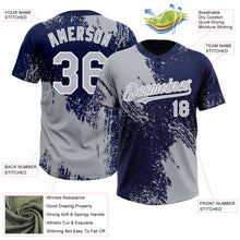 Laden Sie das Bild in den Galerie-Viewer, Custom Gray Navy-White 3D Pattern Abstract Brush Stroke Two-Button Unisex Softball Jersey

