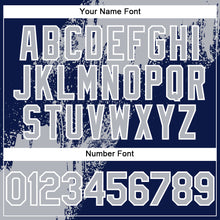 Laden Sie das Bild in den Galerie-Viewer, Custom Gray Navy-White 3D Pattern Abstract Brush Stroke Two-Button Unisex Softball Jersey
