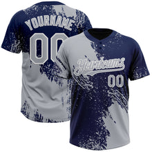 Laden Sie das Bild in den Galerie-Viewer, Custom Gray Navy-White 3D Pattern Abstract Brush Stroke Two-Button Unisex Softball Jersey
