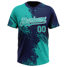 Charger l&#39;image dans la galerie, Custom Aqua Navy-White 3D Pattern Abstract Brush Stroke Two-Button Unisex Softball Jersey

