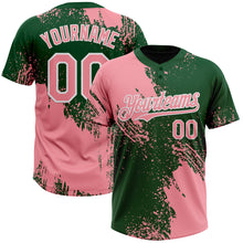 Загрузить изображение в средство просмотра галереи, Custom Medium Pink Green-White 3D Pattern Abstract Brush Stroke Two-Button Unisex Softball Jersey
