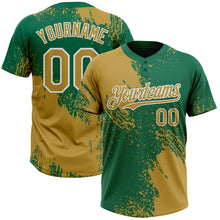 Загрузить изображение в средство просмотра галереи, Custom Old Gold Kelly Green-White 3D Pattern Abstract Brush Stroke Two-Button Unisex Softball Jersey
