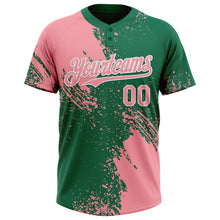Загрузить изображение в средство просмотра галереи, Custom Medium Pink Kelly Green-White 3D Pattern Abstract Brush Stroke Two-Button Unisex Softball Jersey
