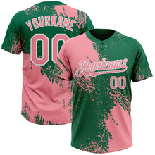 Загрузить изображение в средство просмотра галереи, Custom Medium Pink Kelly Green-White 3D Pattern Abstract Brush Stroke Two-Button Unisex Softball Jersey
