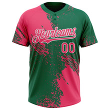 Charger l&#39;image dans la galerie, Custom Neon Pink Kelly Green-White 3D Pattern Abstract Brush Stroke Two-Button Unisex Softball Jersey
