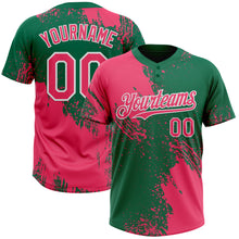 Charger l&#39;image dans la galerie, Custom Neon Pink Kelly Green-White 3D Pattern Abstract Brush Stroke Two-Button Unisex Softball Jersey
