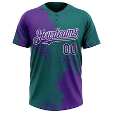 Laden Sie das Bild in den Galerie-Viewer, Custom Purple Teal-White 3D Pattern Abstract Brush Stroke Two-Button Unisex Softball Jersey

