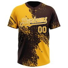 Загрузить изображение в средство просмотра галереи, Custom Gold Brown-White 3D Pattern Abstract Brush Stroke Two-Button Unisex Softball Jersey
