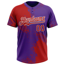 Laden Sie das Bild in den Galerie-Viewer, Custom Red Purple-White 3D Pattern Abstract Brush Stroke Two-Button Unisex Softball Jersey
