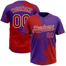 Laden Sie das Bild in den Galerie-Viewer, Custom Red Purple-White 3D Pattern Abstract Brush Stroke Two-Button Unisex Softball Jersey
