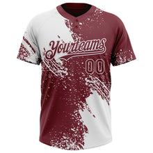 Laden Sie das Bild in den Galerie-Viewer, Custom White Burgundy 3D Pattern Abstract Brush Stroke Two-Button Unisex Softball Jersey
