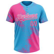 Laden Sie das Bild in den Galerie-Viewer, Custom Pink Sky Blue-White 3D Pattern Abstract Brush Stroke Two-Button Unisex Softball Jersey
