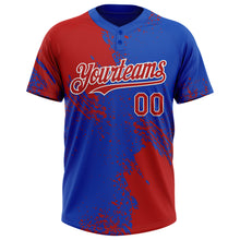 Laden Sie das Bild in den Galerie-Viewer, Custom Red Thunder Blue-White 3D Pattern Abstract Brush Stroke Two-Button Unisex Softball Jersey
