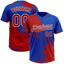 Laden Sie das Bild in den Galerie-Viewer, Custom Red Thunder Blue-White 3D Pattern Abstract Brush Stroke Two-Button Unisex Softball Jersey
