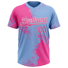 Загрузить изображение в средство просмотра галереи, Custom Pink Light Blue-White 3D Pattern Abstract Brush Stroke Two-Button Unisex Softball Jersey

