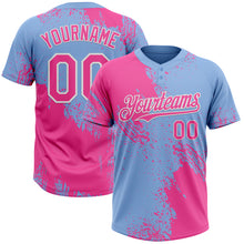 Загрузить изображение в средство просмотра галереи, Custom Pink Light Blue-White 3D Pattern Abstract Brush Stroke Two-Button Unisex Softball Jersey
