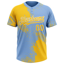 Laden Sie das Bild in den Galerie-Viewer, Custom Yellow Light Blue-White 3D Pattern Abstract Brush Stroke Two-Button Unisex Softball Jersey

