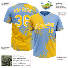 Laden Sie das Bild in den Galerie-Viewer, Custom Yellow Light Blue-White 3D Pattern Abstract Brush Stroke Two-Button Unisex Softball Jersey
