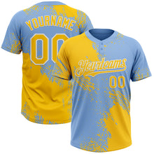 Laden Sie das Bild in den Galerie-Viewer, Custom Yellow Light Blue-White 3D Pattern Abstract Brush Stroke Two-Button Unisex Softball Jersey

