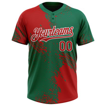 Laden Sie das Bild in den Galerie-Viewer, Custom Red Kelly Green-White 3D Pattern Abstract Brush Stroke Two-Button Unisex Softball Jersey
