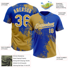 Загрузить изображение в средство просмотра галереи, Custom Old Gold Thunder Blue-White 3D Pattern Abstract Brush Stroke Two-Button Unisex Softball Jersey

