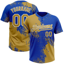 Загрузить изображение в средство просмотра галереи, Custom Old Gold Thunder Blue-White 3D Pattern Abstract Brush Stroke Two-Button Unisex Softball Jersey
