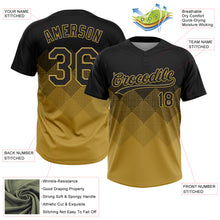 Load image into Gallery viewer, Custom Black Old Gold 3D Gradient Square Shape Two-Button Unisex Softball Jersey
