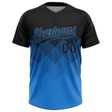 Load image into Gallery viewer, Custom Black Electric Blue 3D Gradient Square Shape Two-Button Unisex Softball Jersey
