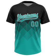 Load image into Gallery viewer, Custom Black Aqua-White 3D Gradient Square Shape Two-Button Unisex Softball Jersey

