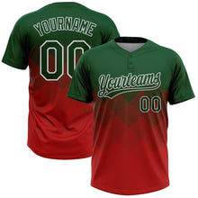 Charger l&#39;image dans la galerie, Custom Green Red-White 3D Gradient Square Shape Two-Button Unisex Softball Jersey
