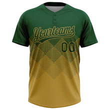 Charger l&#39;image dans la galerie, Custom Green Old Gold 3D Gradient Square Shape Two-Button Unisex Softball Jersey
