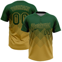 Charger l&#39;image dans la galerie, Custom Green Old Gold 3D Gradient Square Shape Two-Button Unisex Softball Jersey
