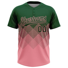 Charger l&#39;image dans la galerie, Custom Green Medium Pink 3D Gradient Square Shape Two-Button Unisex Softball Jersey
