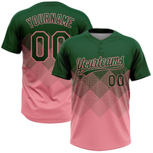 Charger l&#39;image dans la galerie, Custom Green Medium Pink 3D Gradient Square Shape Two-Button Unisex Softball Jersey
