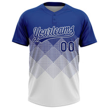Laden Sie das Bild in den Galerie-Viewer, Custom Royal White 3D Gradient Square Shape Two-Button Unisex Softball Jersey
