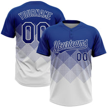 Laden Sie das Bild in den Galerie-Viewer, Custom Royal White 3D Gradient Square Shape Two-Button Unisex Softball Jersey
